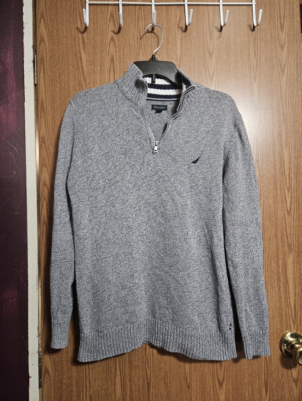 Nautica Boys Quarter Zip Gray Pullover Fisherman Nautical Size Large 14/16!